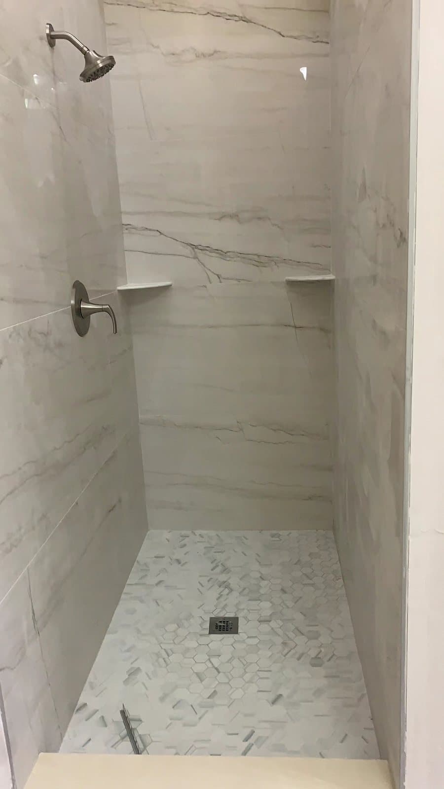 Book-matched veining carried across the corner